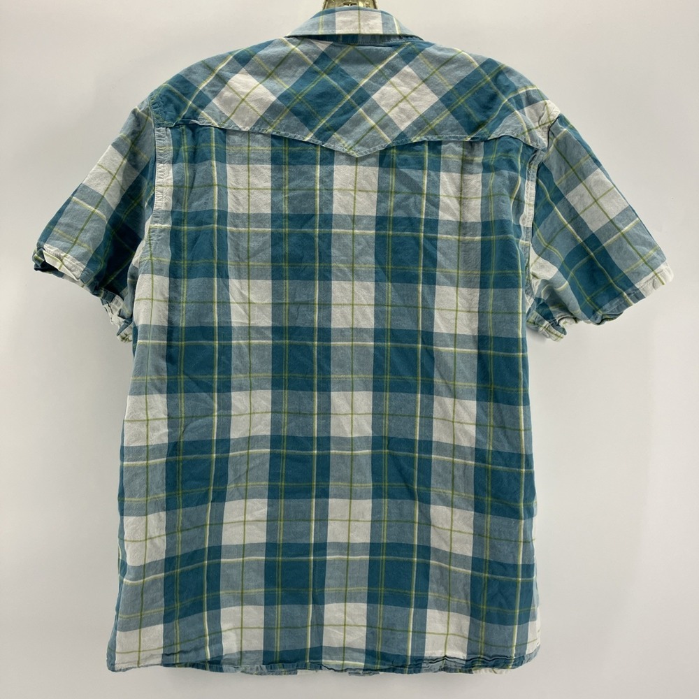 Ariat Harry Retro Fit Short Sleeve Pearl Snap Plaid Shirt Mens Size Large Blue - Picture 10 of 10